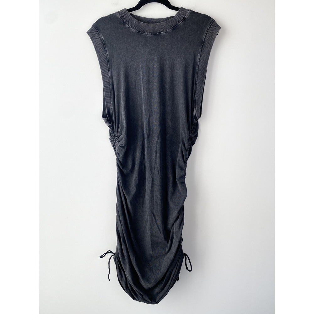 Anthropologie Daily Practice Ruched Mini Dress XL Stonewash Black Casual Sporty - Picture 3 of 14
